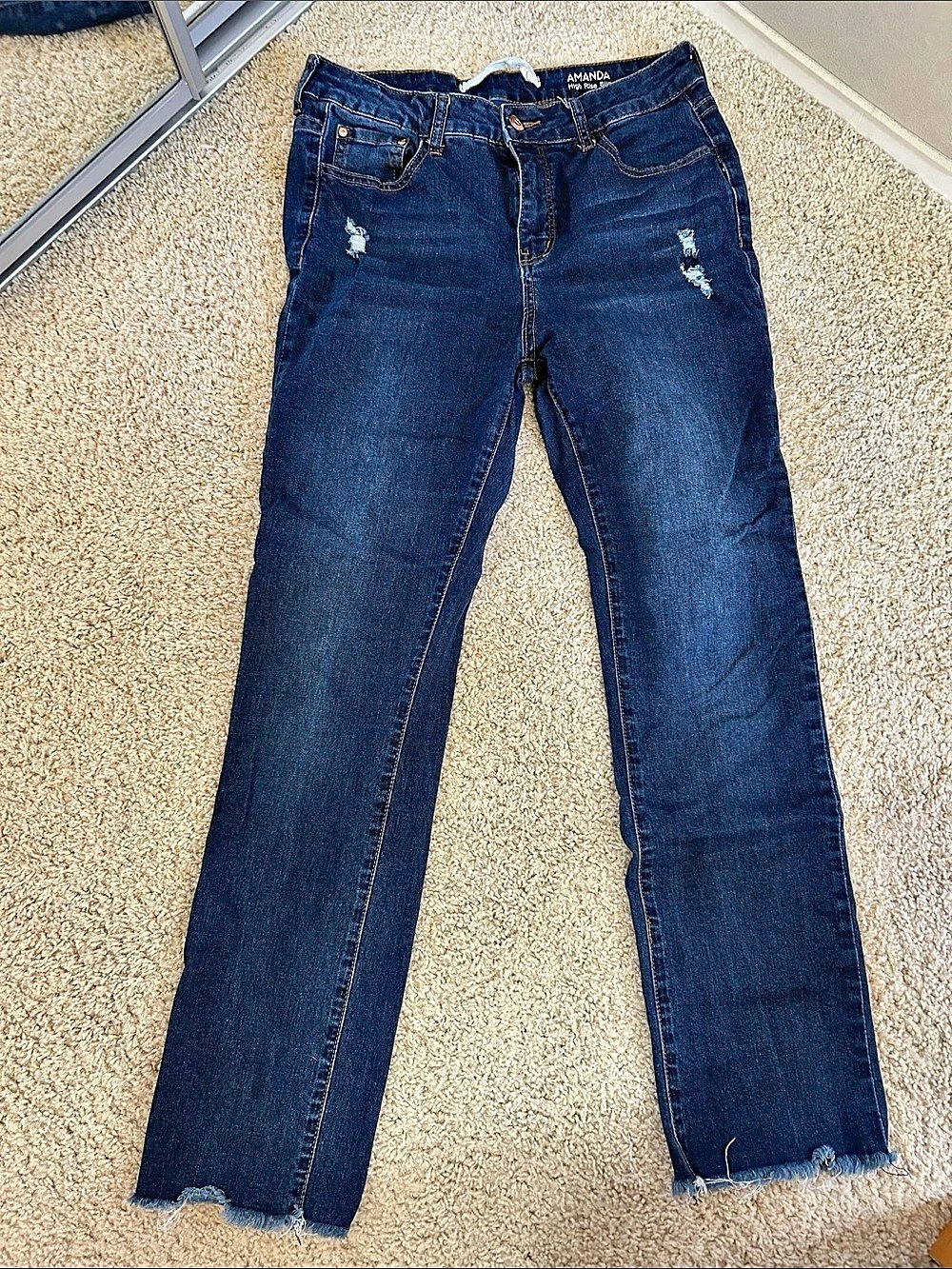 Lit Amanda High Rise Slim Distressed Jeans in Blue